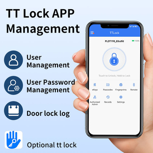 Kunci pintu TTLock WIFI kamar tidur rumah eksterior keamanan tinggi kunci pintar kartu kata sandi cetak jari tombol elektrik OEM dengan pegangan - Product Image 4