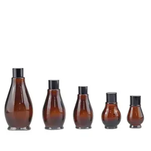 50ml Brown Amber Pear Shaped Glass Bottle With Black Cap Cosmetic Essential Oil Bottle 30ml 100ml