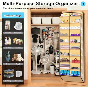 Over The Door <b>Shoe</b> Organizer 20 Pockets Holds 30 Pairs Beige Fabric With Mesh For Boots Sneakers Heels - Product Image 5