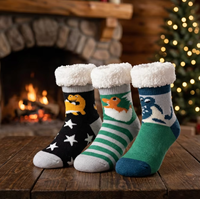 Chaussettes d'hiver épaisses en coton antidérapantes pour enfants avec logo personnalisé, motif dinosaure mignon, vente en gros