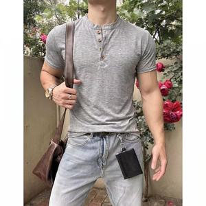 <b>Men</b> Washed <b>Henley</b> T <b>Shirt</b> Short Sleeve Fitted Tee Button Front Casual Streetwear Top - Product Image 4