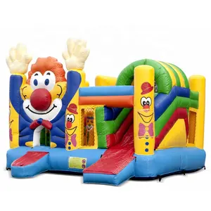 Lovely kids clown inflatable bouncy castle with slide,inflatable slide castle with competitive price for sale