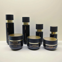 Ensemble de flacons et pots en verre pour cosmétiques, design unique, bouchon rotatif noir, emballage pour cheveux, lotion pour soins de la peau, pompe, crème, 50g, 100g