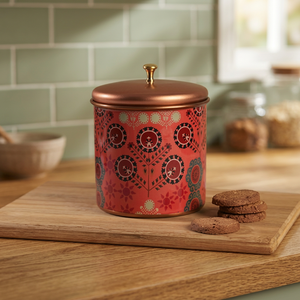 Red Bohemian Printed Copper Food <b>Container</b> With Lid Round <b>Storage</b> Jar <b>For</b> <b>Kitchen</b> Use - Product Image 3