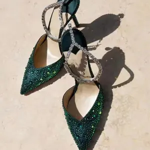 bombas de tiras de salto Suppliers-Sapatos verdes brilhantes do dedo do pé, tamanhos grandes 43, feminino, verde, sapatos, stiletto, tamanhos grandes
