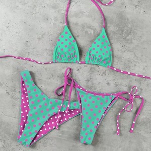 PEEQI 251208 Nouvelle collection <span class=keywords><strong>de</strong></span> bikinis trois pièces pour femmes, imprimé à pois, ensemble sexy avec soutien-gorge et short, <span class=keywords><strong>tenue</strong></span> <span class=keywords><strong>de</strong></span> <span class=keywords><strong>plage</strong></span> pour les vacances - Product Image 4