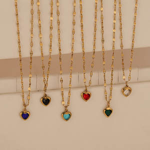 Collar con Colgante de Corazón de Melocotón Pequeño de Cristal y Acero Inoxidable, Cadena de Bambú Deportiva, Estilo Festivo para Mujer, Gran Venta de Haomi - Product Image 3