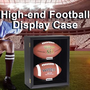 Vitrine murale noire en bois avec supports pour deux souvenirs de football - Product Image 1