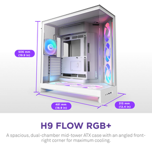Nouveau boîtier PC de jeu <span class=keywords><strong>NZXT</strong></span> H9 Flow <span class=keywords><strong>RGB</strong></span> noir et blanc, tour moyenne ATX, avec vue en verre, avec 4 ventilateurs préinstallés pour PC de bureau de jeu, PC DIY - Product Image 4