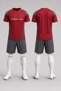 Custom Logo Soccer Jersey Set Adult Short Sleeve V-Neck Moisture Wicking <b>Polyester</b> Uniform with Black Shorts and White <b>Socks</b> - Product Image 2