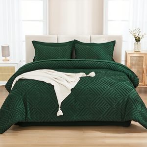 Vua Kích Thước Comforter Thiết Lập 7 Pcs Tối Ngọc Lục Bảo Màu Xanh Lá Cây Giường Trong Một Túi Vua Boho Trọng Lượng Nhẹ Fluffy Tufted Bộ Đồ Giường Bộ - Product Image 3