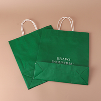 Sacs de shopping en papier kraft vert avec poignées, logo personnalisé, vente en gros d'usine