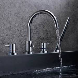 Robinet de baignoire à 4 trous avec douchette à main, mitigeur de baignoire à poser sur le rebord - Product Image 5