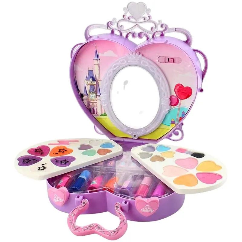 Hete Verkoop Make-Up Kit Voor Meisjes Wasbare Niet-Giftige Kinderen Spelen Schattige Echte Party Prinses Cosmetische Make-Up Speelgoed Set Case