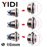 Interrupteur à bouton-poussoir en acier inoxydable, étanche, à réinitialisation momentanée, 16 mm, DC AC, plat, rond, tête haute, 1NO, 2 broches, marche/arrêt, à vis