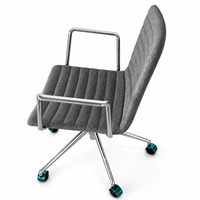 Chaise de bureau moderne à dossier moyen, ergonomique, pivotante, en tissu, avec accoudoirs chromés, base en aluminium et roulettes lisses