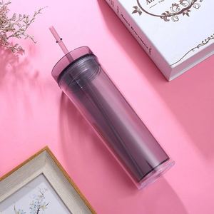 แก้วอะคริลิคแบบกำหนดเอง ขนาด 16 ออนซ์ ผนังสองชั้น เก็บอุณหภูมิ พร้อมฝาและหลอด สำหรับชาเขียวมัทฉะเย็น - Product Image 2