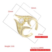 Bague en cuivre JINYUAN avec zircon coloré incrusté, motif ailes et feuilles, style INS personnalisé, forme marquise, ajustable, pour femme