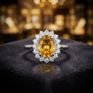 Anillo de Compromiso Gourik de Plata de Ley 925 con Citrino, Chapado en Rodio, Gema Amarilla Ovalada de Lujo, Corte Princesa, para Mujer - Product Image 3