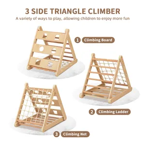 2 In 1 Children's Wooden Triangle Climbing Frame And Slide Kids Indoor Gym Pickler Triangle Climb Toys