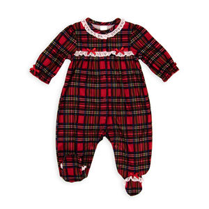 Venta al por mayor de pijamas de Navidad para niños de viscosa de bambú de manga larga para bebés pijamas rojos a cuadros - Product Image 3
