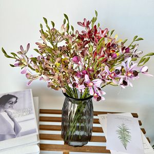 Fleurs artificielles Queyiyi, orchidées Oncidium à tige courte, 12 têtes, en soie, imprimées en 3D, pour décorations de maison et de mariage - Product Image 2