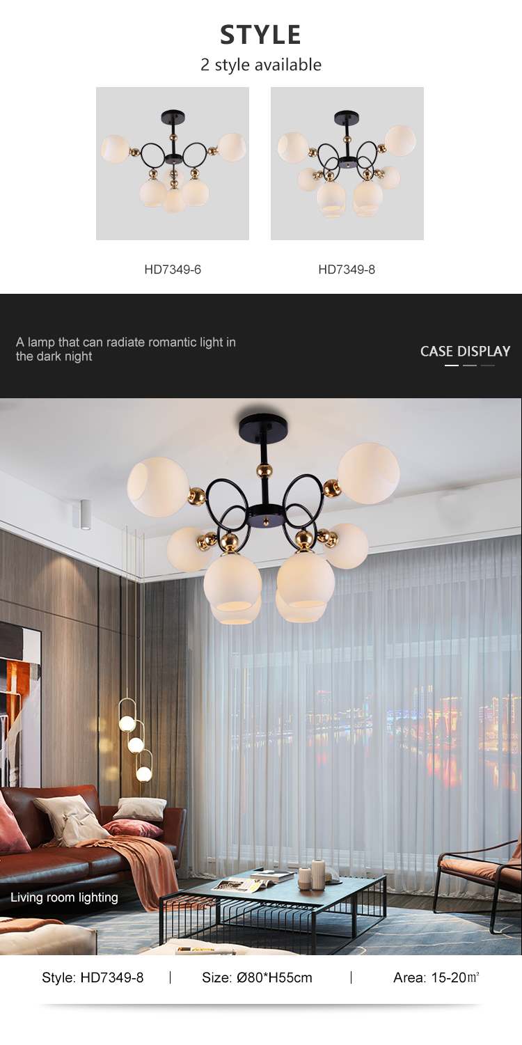 Good Quality Residential Villa Livingroom Decoration Iron Glass Ball Chandelier Pendant Lamp