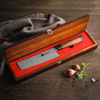 XINZUO Couteau Nakiri de cuisine pointu fait main en acier damas 67 couches avec manche en bois de fer du désert boîte-cadeau