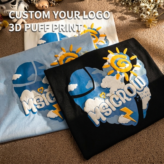 OEM Clothing Manufacturers Custom LOGO Wholesale 100% Cotton 3D Puff 240g Tshirts Foaming Shirt Froth Shirts Custom TShirt