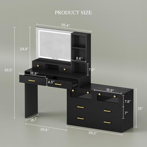 Nhà Cung cấp nhà máy gỗ đen linh hoạt có thể điều chỉnh trang điểm Vanity bàn với gương và đèn RGB Set - Product Image 5