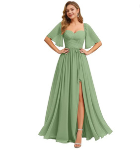 Abito <span class=keywords><strong>da</strong></span> sera lungo in chiffon con scollo quadrato, taglie forti, ideale per feste, damigelle, banchetti e presentazioni - Grande successo! - Product Image 5