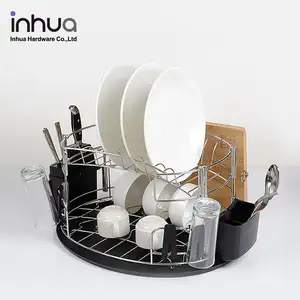 Design único Duplo camadas oval forjado talheres prato rack de secagem rack de metal para armários de cozinha com placa de drenagem
