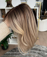 Perruque Lace Front Ombrée Blonde Effet Cheveux Bruns, Ondulée, Cheveux Humains Vierges Bruts Brésiliens, Pré-Pluckée, Sans Colle, pour Femmes