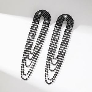 Pendientes de Borla Elegantes de Estilo Francés para Mujer, Diseño Exagerado con Pedrería, Aleación de Zinc para Fiesta - Product Image 6