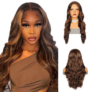 Perruques pour femmes à dentelle HD, longues et bouclées, avec raie au milieu et mèches brunes, styles brésiliens et vietnamiens, vente en gros d'usine - Offre Spéciale - Product Image 4