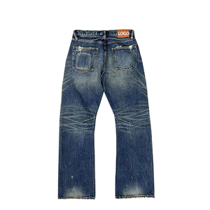 Custom High Quality Selvedge Denim <b>Jeans</b> Whiskers Micro-flared Y2k <b>Jeans</b> Vintage Stonewashed Distressed Men's Casual <b>Jeans</b> - Product Image 2