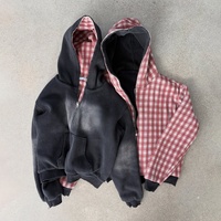 Chaquetas con Cierre y Diseño a Cuadros Personalizadas, Sudaderas con Capucha de Doble Capa para Hombre, 100% Algodón, Sudadera con Capucha Reversible de Punto Waffle de Alta Calidad