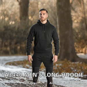 <b>Men's</b> 100% Cotton Winter Knitted Solid Color Hooded Sweatshirt <b>Pullover</b> Hoodie with Front Pocket Plain Dyed Casual Streetwear - Product Image 2