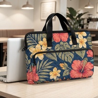 Sac pour ordinateur portable matelassé personnalisé à motif floral tropical insulaire pour ordinateur de 14 à 16 pouces avec poignées et bandoulière