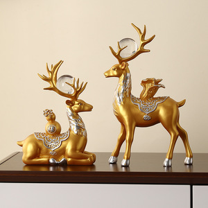 Figura de Doble Ciervo de Resina Dorada, Adorno de Feng Shui, Decoración para el Hogar y la Oficina, Mystic Arts - Product Image 1