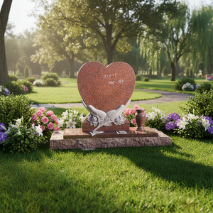 Statue commémorative traditionnelle en granit rouge d'Inde pour cimetière, utilisation extérieure - Product Image 1