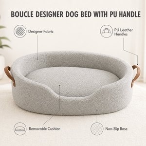 Cama de Diseño Boucle para Perros y Gatos con Asa de PU, Estética, OEM, ODM, Antideslizante, de Lujo, Calmante, Cómoda, Venta al Por Mayor - Product Image 3
