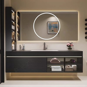 Light luxury minimalist style bathroom cabinet slate seamless ceramic integrated basin painted bathroom cabinet - Product Image 2