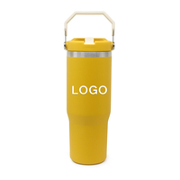 Gobelet isotherme portable en acier inoxydable à double paroi, anti-fuite, avec poignée et paille, 30 oz, idéal pour le camping, cadeau parfait