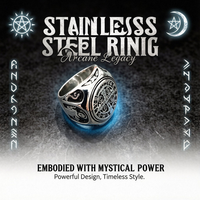 Antique Style Geometric Signet Ring, Stainless Steel Engraved Men's Statement Jewelry, 2 Tones