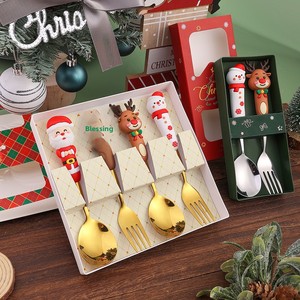 <b>Modern</b> Party Disposable Stainless Steel Metal <b>Christmas</b> Spoon Fork Cutlery Set Cartoon <b>Christmas</b> <b>Tree</b> Dessert Spoon - Product Image 1