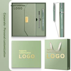 Ensemble de bloc-notes d'affaires en cuir PU A5, boîte cadeau avec logo personnalisé imprimé, carnet en papier recyclé avec stylo pour un bureau respectueux de l'environnement - Product Image 2
