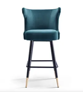 Wholesale cafe and restaurant furniture bar chairs modern green velvet lounge bar stools hot sell to Dubai