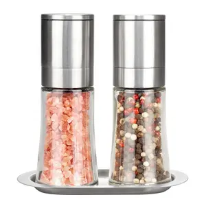 Accessori da cucina di vendita caldi 2x70ml macina sale e macinapepe in ceramica in acciaio inossidabile con Base in acciaio inossidabile