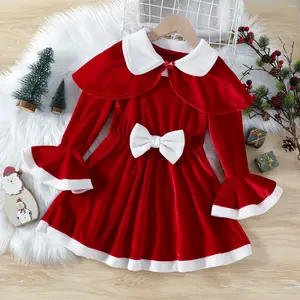Vestido de Navidad para bebé y niña, abrigo rojo de lana + Vestido de manga acampanada, disfraz de Año Nuevo para niño pequeño, conjunto de traje de Festival de Navidad 2023